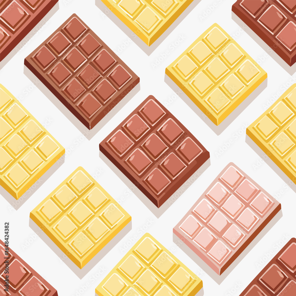 Fototapeta premium A repeating pattern of various chocolate bars in different colors, arranged diagonally.