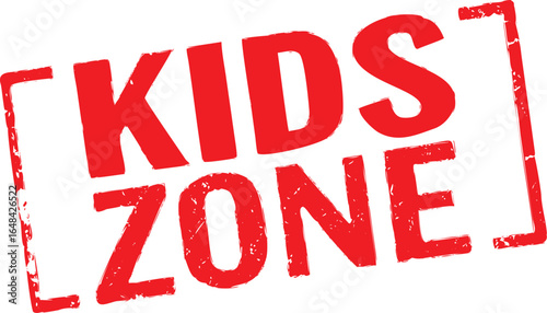 Distressed Red Kids Zone Sign with Bracket Border on White Background Invitation Card