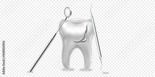 Vector 3d Realistic Tooth. Dental Inspection Banner, Tooth Icon Closeup Isolated. Medical, Dentist Design Template. Dental Health Concept