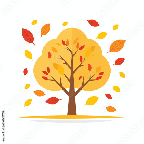 Illustration of a tree with falling leaves, depicting the autumn season and its vibrant colors.