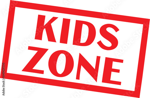 Kids Zone Sign in Bold Red Rectangle, Isolated on White Background, Fun Area