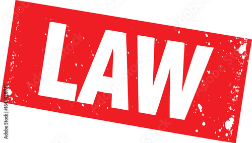 Law in White Letters on a Distressed Red Rectangle Isolated on White Background