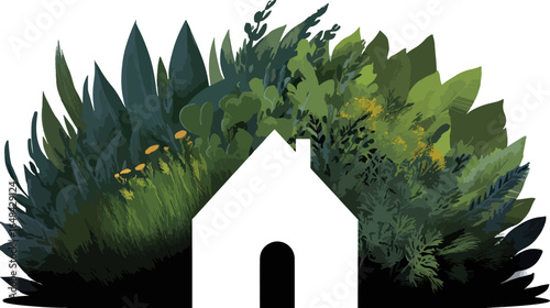 Green foliage house silhouette background