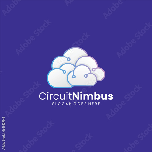Gradient Line Art Circuit Nimbus Logo Design