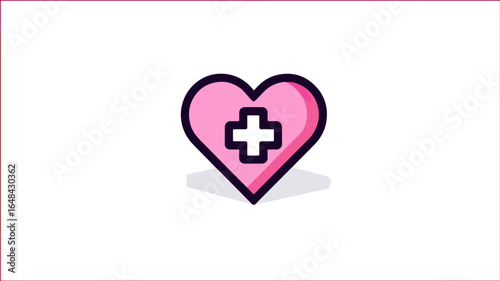 Pink heart shape with white plus symbol graphic