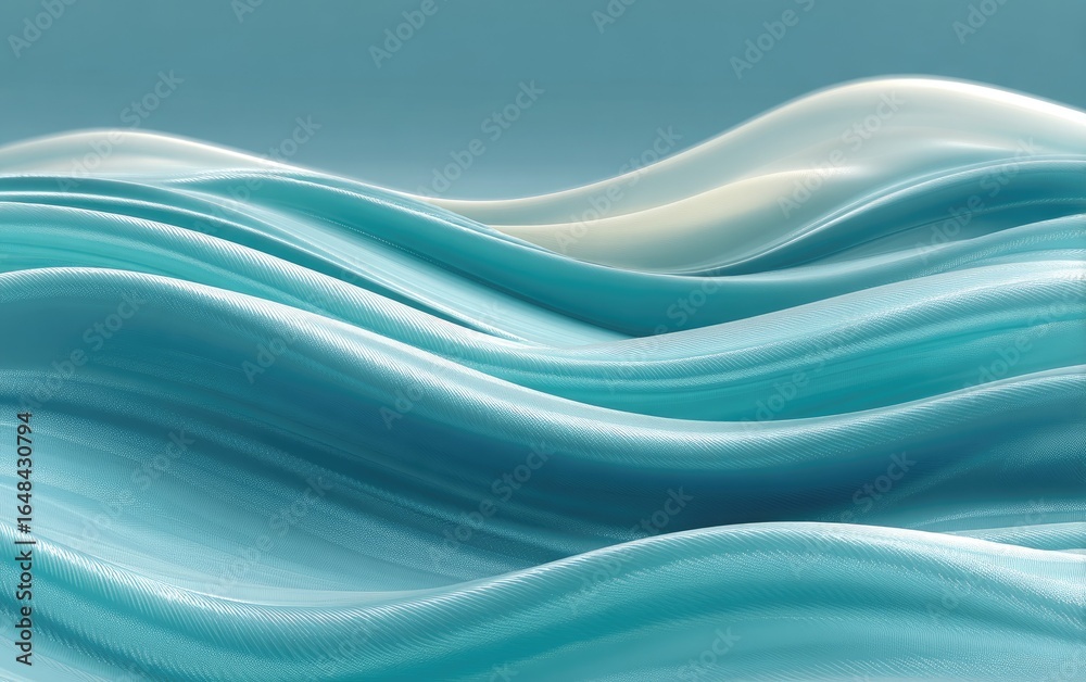 Obraz premium Abstract flowing teal waves, soft light