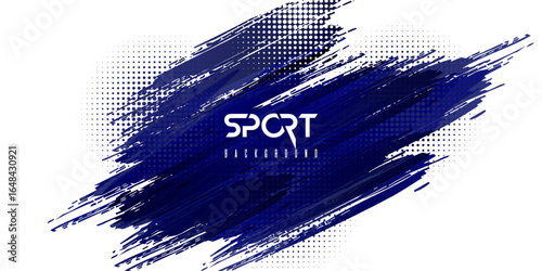 Blue Abstract Brush Stroke with Halftone Dots. sport new background trend