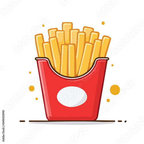 A cartoon illustration of a red container filled with golden french fries, a popular snack.