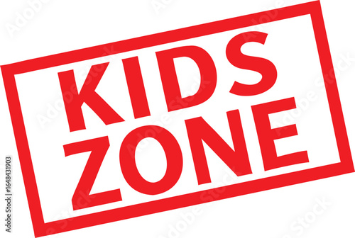 Red Framed Kids Zone Sign on White Background, Play Area Designation Icon