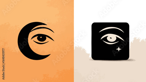 Two stylized eyes with moon and star symbolism