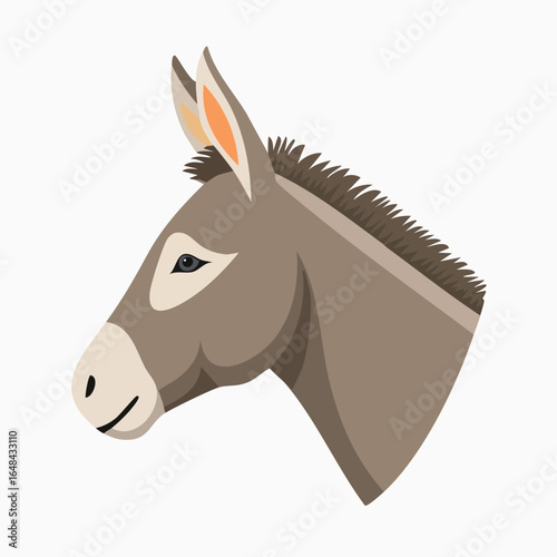 A detailed illustration of a donkey's head, showcasing its profile with a light-colored muzzle.