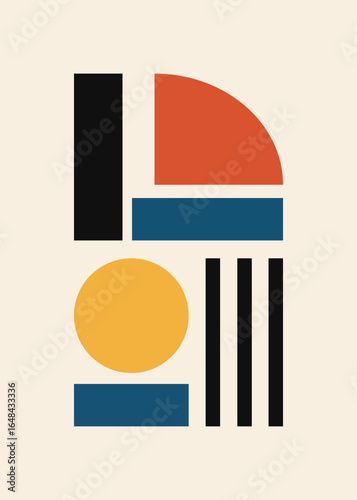 modern and minimalist abstract art red, black, yellow, blue, beige. geometric, circle, rectangles, vector decoration