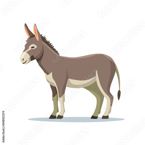 Illustration of a donkey standing in profile, showcasing its features and coloring against a white background.