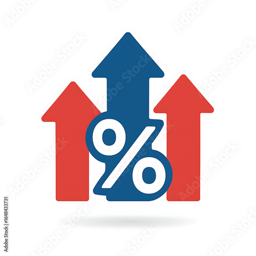 Vector of percent symbol with arrows up. Icon of tax, fees, discount.