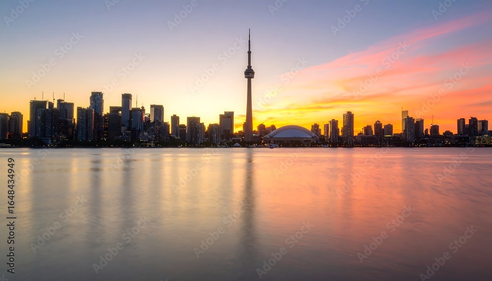 Fototapeta premium Toronto skyline at sunset over water