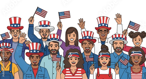 Labor Day parade with people wearing patriotic hats