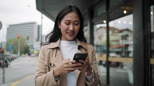 Young Woman Checking Smartphone Outdoors in Urban Environment