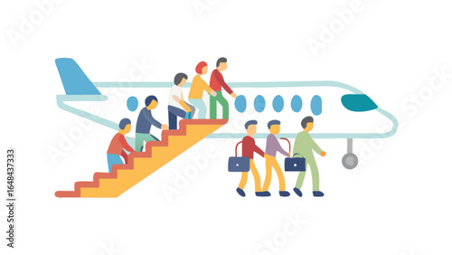 Airplane boarding passengers illustration for travel and transportation related design projects use cases