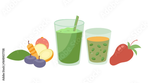 Healthy fruit and vegetable smoothie juice blend for detox and wellness drink and nutrition concept