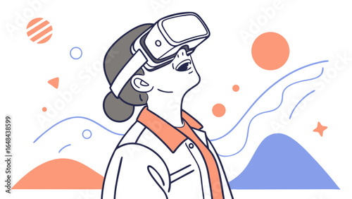 Virtual reality vr headset experience woman metaverse gaming technology simulation augmented reality future device