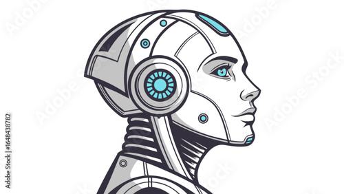 Robot woman head profile illustration ai technology futuristic cyborg android concept design artwork