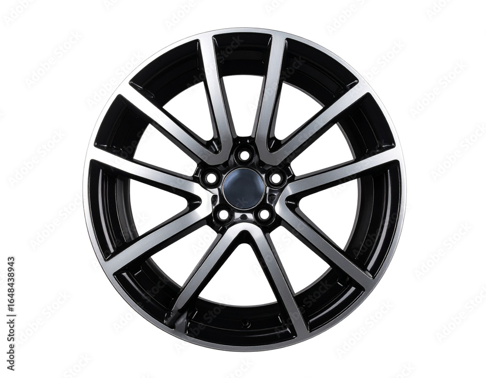 Fototapeta premium Stylish Black and Silver Automotive Alloy Rim, isolated on transparent background