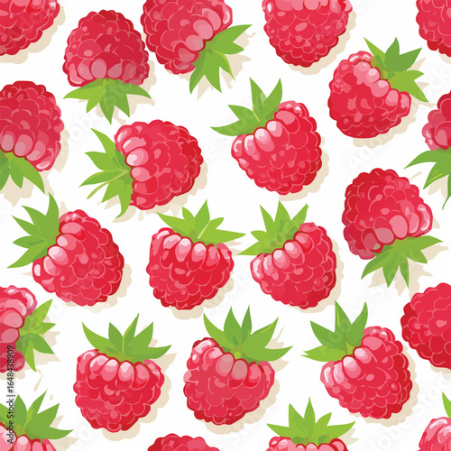 Vibrant close-up of fresh, ripe raspberries with green leaves on a white background.