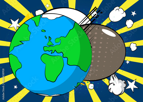 Cartoon planet Earth, comic book Geography. Retro vector comics pop art design.