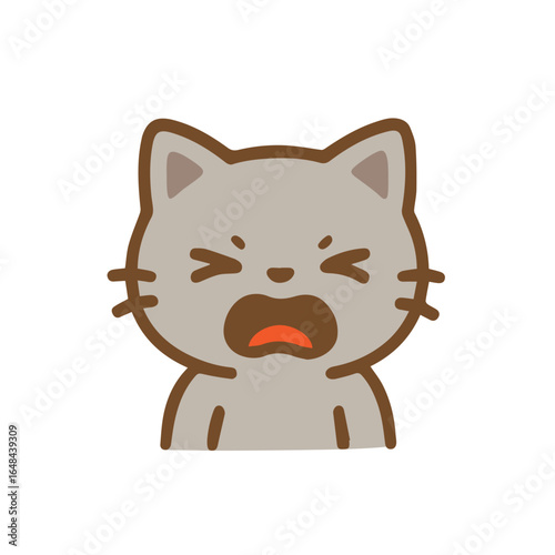 Annoyed Grey Cat Cartoon Illustration