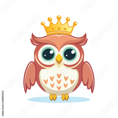 A charming cartoon owl wearing a golden crown, showcasing a cute and royal design.