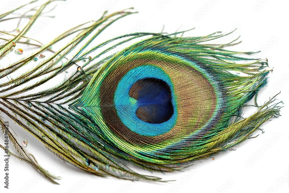 Fototapeta premium Close-up peacock feather, vibrant colors, intricate pattern