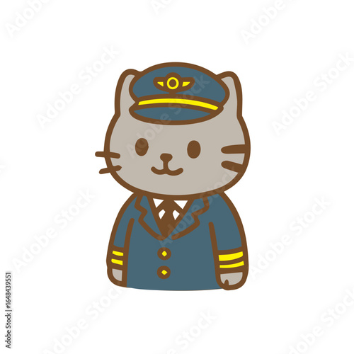 Cute Cartoon Cat Pilot in Uniform