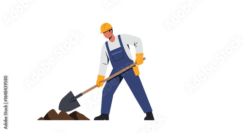 Construction Worker Digging with Shovel
