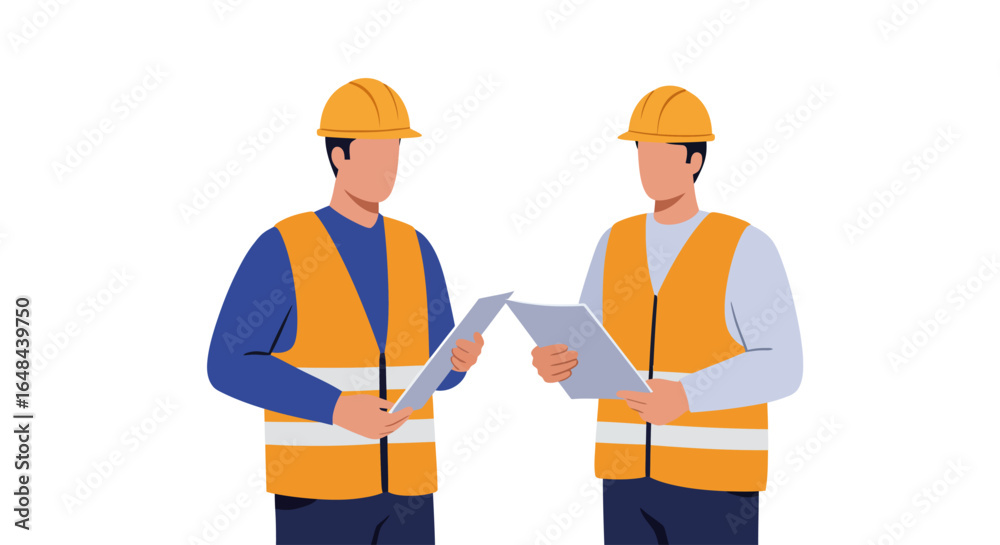 Two Construction Workers Reviewing Plans Two Construction Workers Reviewing Plans