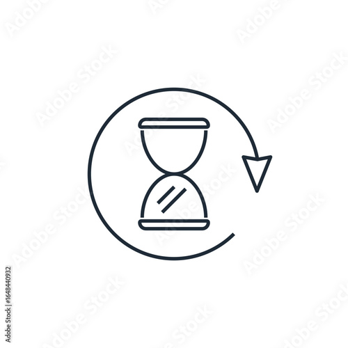 Hourglass with movement arrow. Vector linear icon illustration isolated on white background.