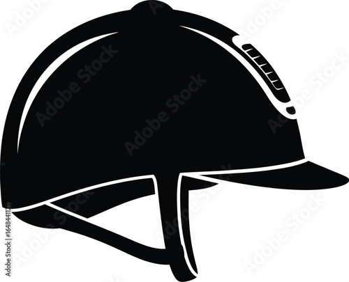 Equestrian helmet for horse riding sport, a simple black vector illustration for graphic design and safety equipment
