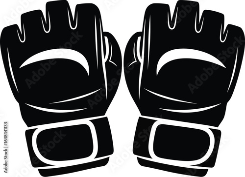 Mma gloves for fighting sport, a simple black vector illustration for graphic design and martial art equipment
