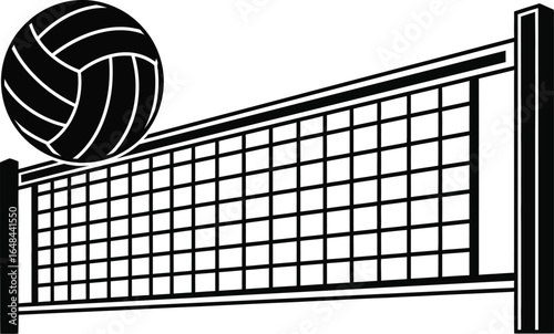 Volleyball and net, a dynamic symbol of team sports, beach games, and competitive matches, perfect for illustrating summer recreation and athletic activity