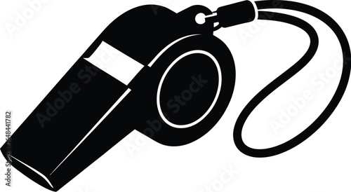 A black illustration of a whistle, commonly used in sports and other activities to signal or get attention