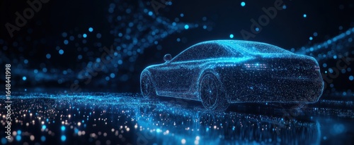 Abstract image of a auto in the form of a starry sky or space, consisting of points, lines, and shapes in the form of planets, stars and the universe. 3D Render illustration business