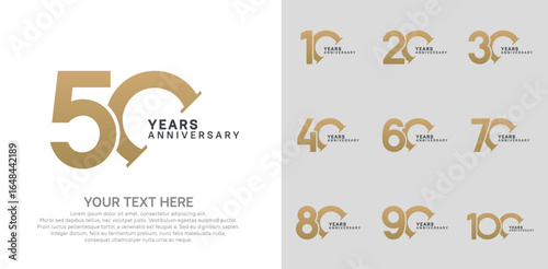 Anniversary logo set vector design, brown color for celebration event