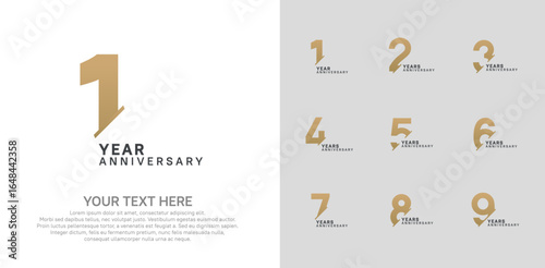 Anniversary logo set vector design, brown color for celebration event