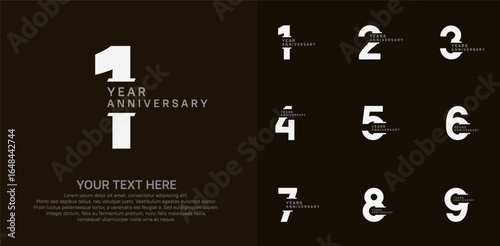 Anniversary logo set vector design, brown and gray color for celebration event