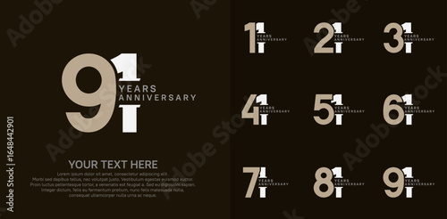 Anniversary logo set vector design, brown and gray color for celebration event