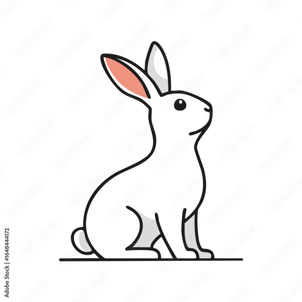 Fototapeta premium A simple, clean, and detailed illustration of a white rabbit in a sitting position.
