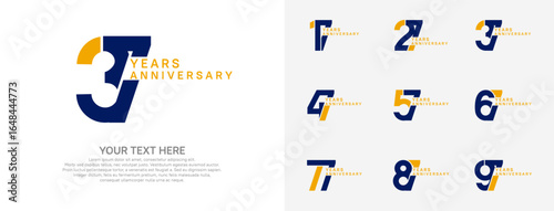 Anniversary logo set vector design, blue and yellow color for celebration event