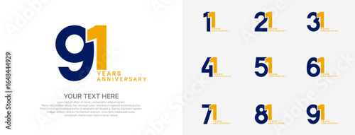Anniversary logo set vector design, blue and yellow color for celebration event