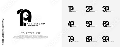 Anniversary logo set vector design, black color for celebration event
