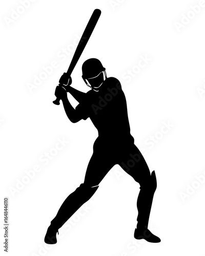 Dynamic cricket player silhouette poised to strike with bat in hand ready for a powerful hit