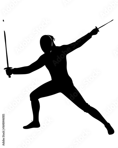 Dramatic fencer silhouette poised for action, striking design for sport enthusiasts and competitive teams